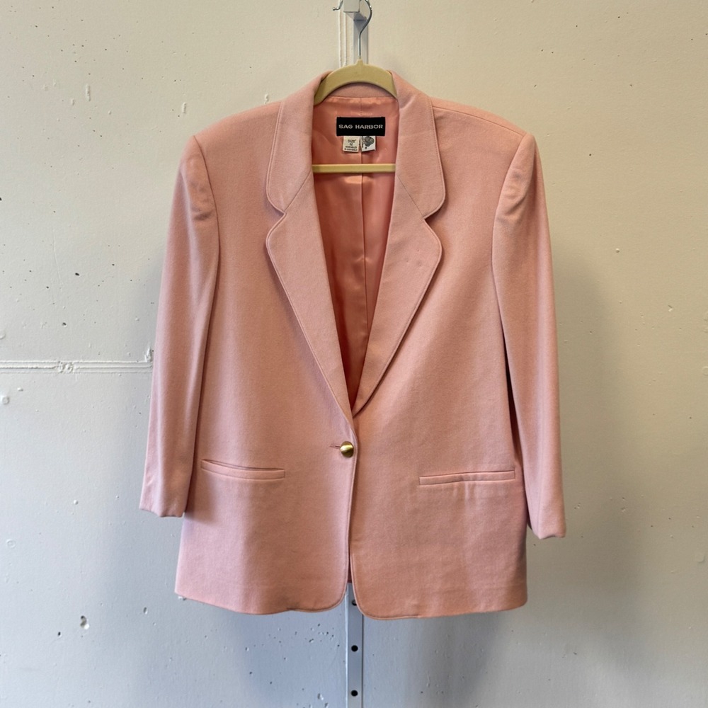 Vintage‎ Sag Harbor 100% Wool Blazer Jacket 12 Single Button Classic Blush Pink